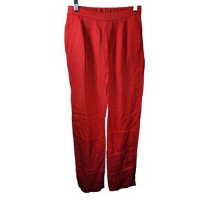​H&M Womens Size 2 Red Linen Blend Trousers Straight Leg Elastic Waist Pockets